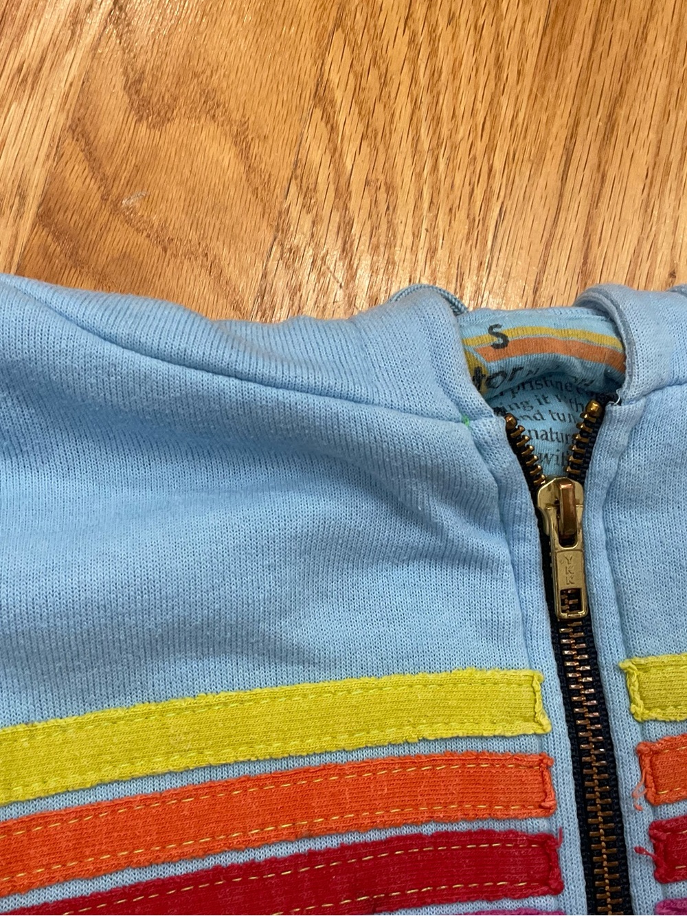 Aviator Nation Light Blue Zip Hoodie with Red Orange Yellow Stripe Accents